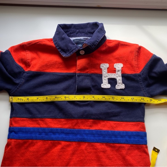 Tommy Hilfiger Long Sleeve Polo Shirt Boys Medium Red Blue Logo Preppy Retro - Picture 9 of 12